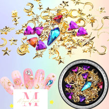 Load image into Gallery viewer, Nails Art metallic mix gold and diamonds
